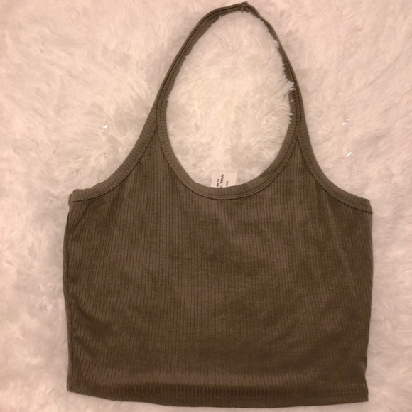 3/$30 olive halter crop - Picture 2 of 6